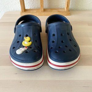 Crocs Blue Clogs With Red Stripe & Jibbitz Size Size 1